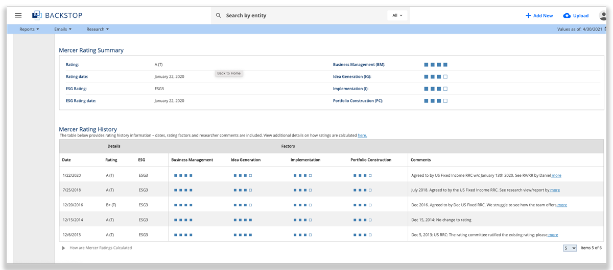 Backstop MercerInsight Integration Research Dashboard