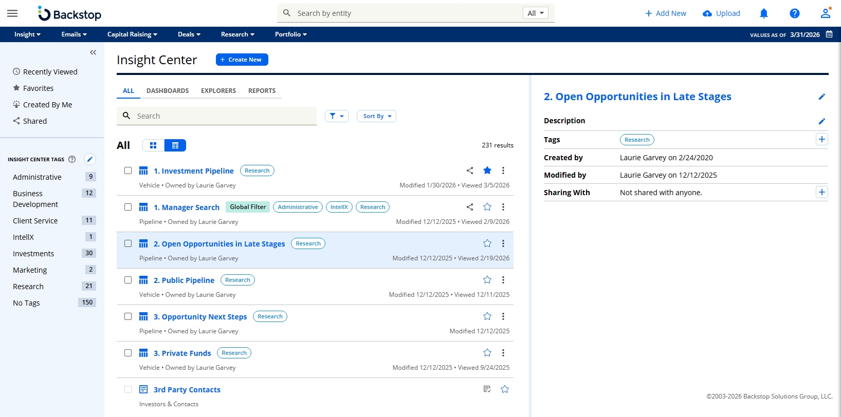 Insight Center organizes all your reports, dashboards, and analyses in one place