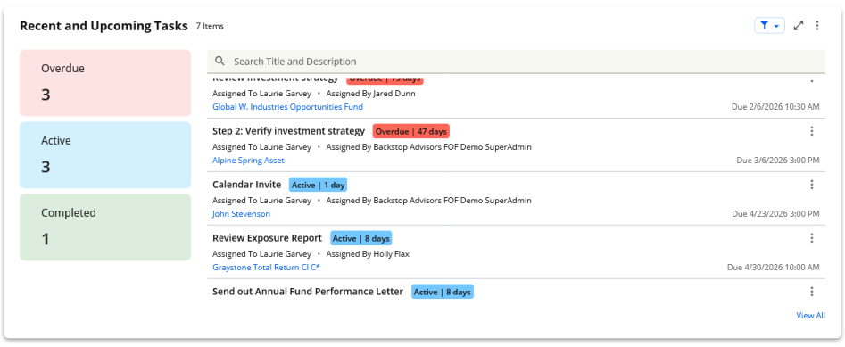Home Base Task Widget surfaces your most relevant personal and team tasks the moment you log into Backstop